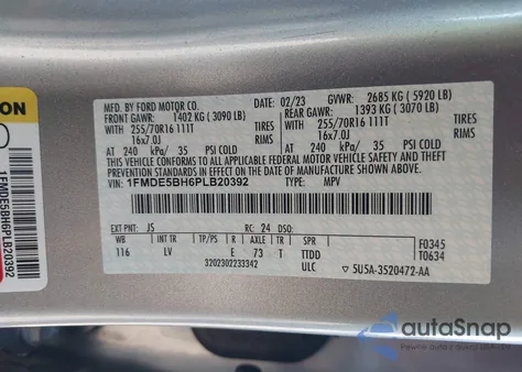 2023 Ford Bronco z USA, uszkodzony, nr VIN 1FMDE5BH6PLB20392